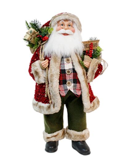 Santa w/ Dark Red Coat Plaid Waistcoat & Welcome sign