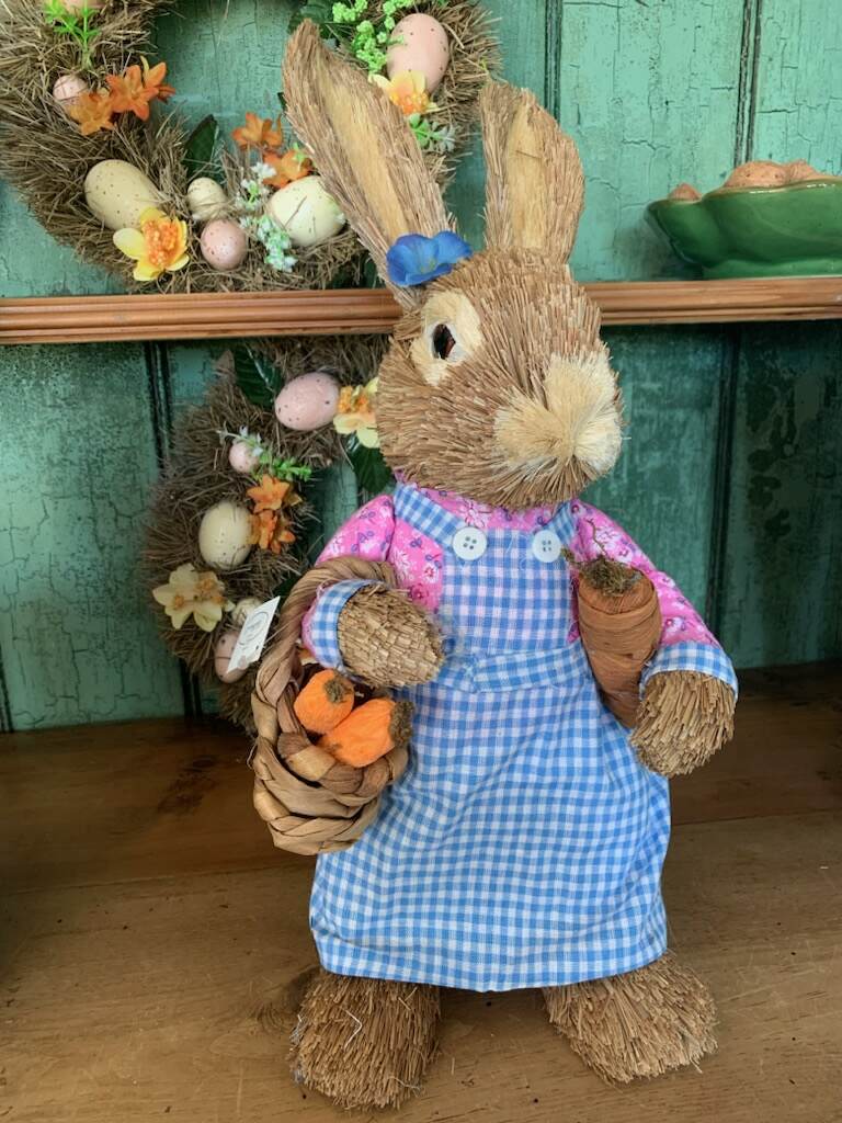 Easter - Girl Straw Bunny in Pink and Gingham Dress