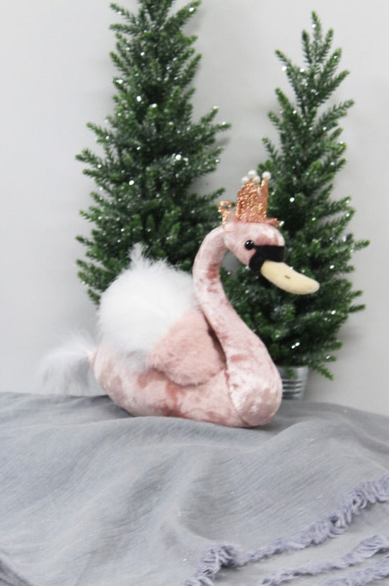 Dusky Pink Velvet Swan with Crown - Tilly and Tiffen 