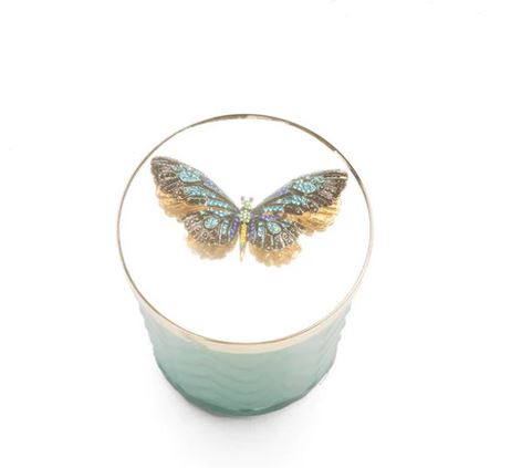 COTE NOIRE - HERRINGBONE CANDLE WITH SCARF - JADE - BUTTERFLY LID