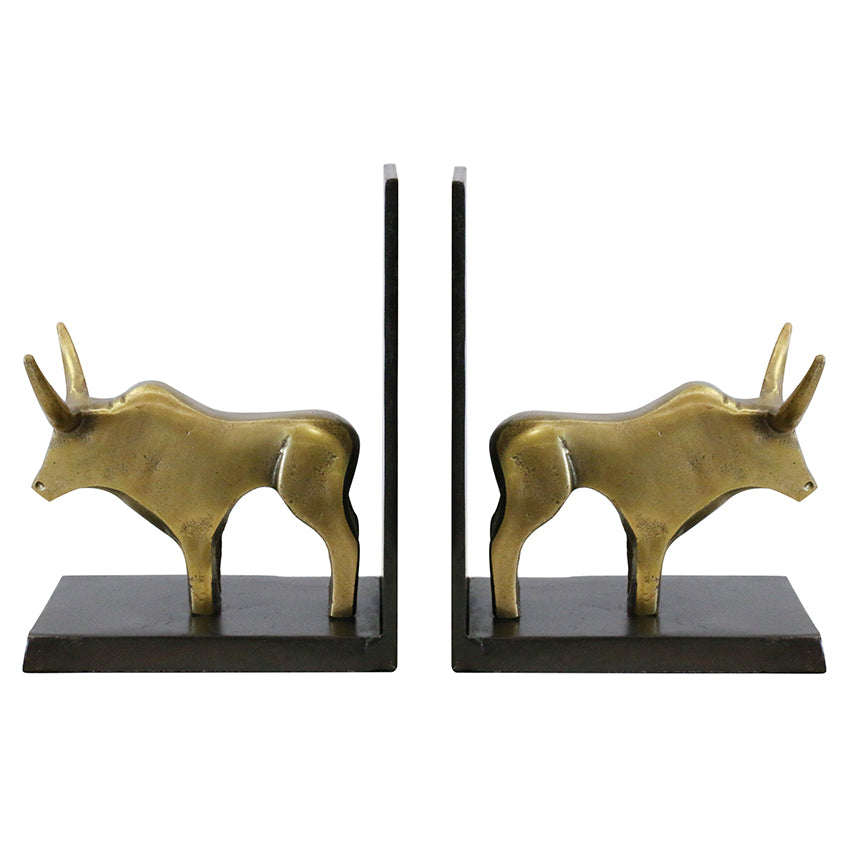 Bull Bookends in Brass Finish - Tilly and Tiffen 