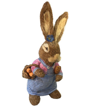 Easter - Girl Straw Bunny in Pink and Gingham Dress