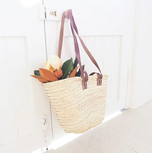 The New Yorker -Woven Market Basket with Long and Short Leather Handles